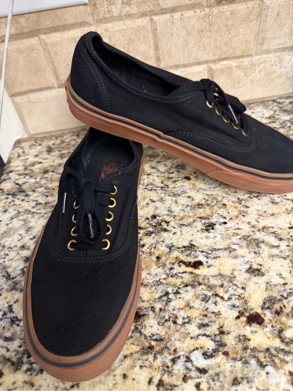Vans Black Canvas Low-Top Sneakers with Brown Sole - Picture 3 of 6